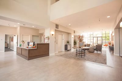 Bright and spacious lobby area with seating