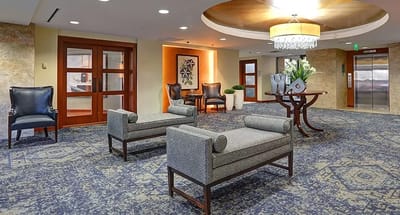 Interior view of a common area with seating