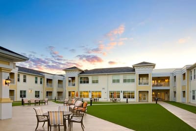 Outdoor view of the facility's courtyard and building exterior