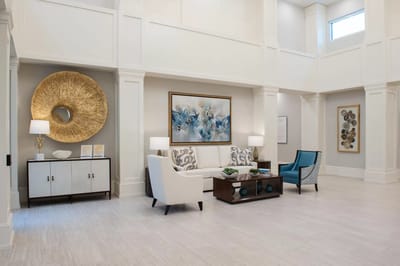 A stylish interior common area with seating