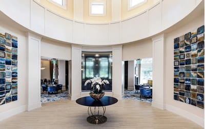 Interior view of a common area with art and decoration