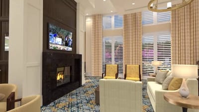 Cozy common area with a fireplace and seating