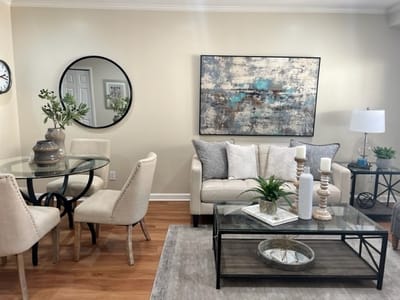 Cozy living area with modern furniture and decor
