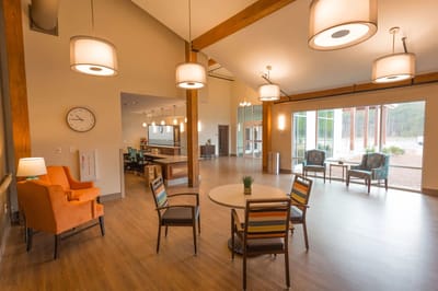 Bright and spacious common area with seating