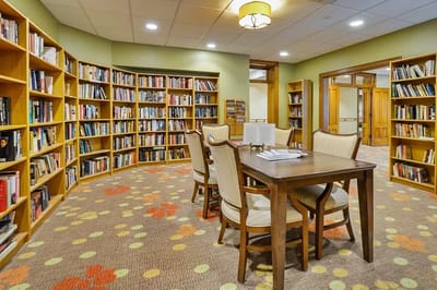 Interior of a cozy library with bookshelves
