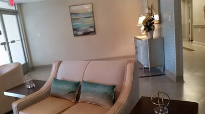 Interior view of a common area with seating