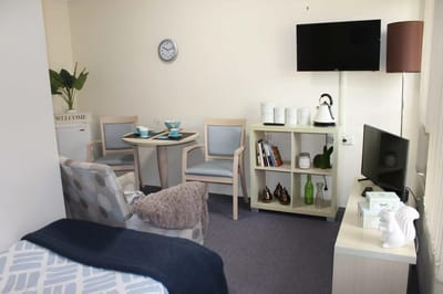 Comfortable interior living space with seating and decor