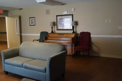 Interior view of a common area with seating
