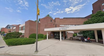 Exterior view of the medical offices with residents