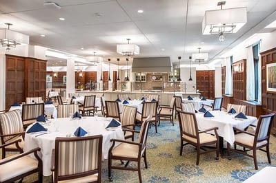 Well-furnished dining area with tables and chairs