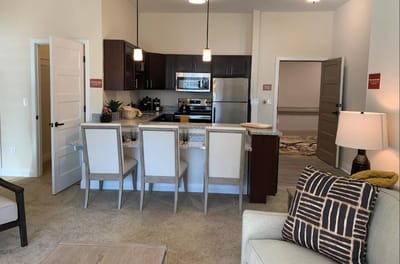 Modern kitchen area in a senior living unit