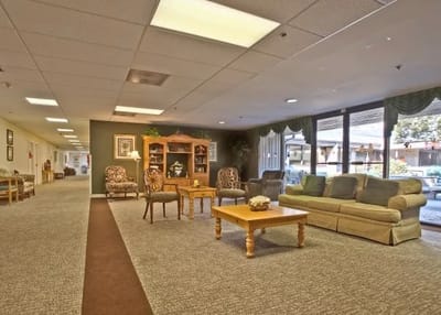 Interior common area with seating and natural light