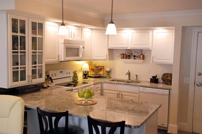Modern kitchen interior with granite countertops