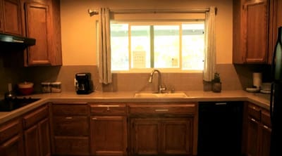 Bright kitchen area with a window