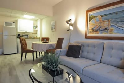 Cozy common area with a couch and dining table