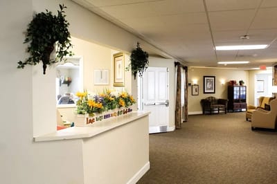 Interior common area with decorative flowers