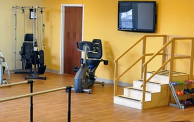 Fitness area equipped with exercise machines and weights