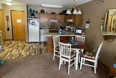 Interior view of a cozy kitchenette in retirement community