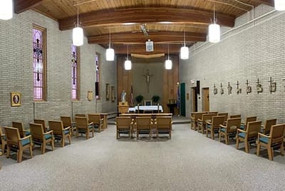 Interior view of a chapel with seating