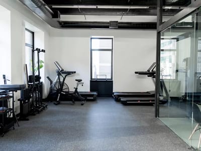 Interior view of a gym with exercise equipment