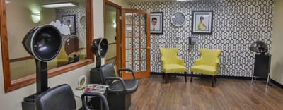 Interior view of a hair salon in the facility