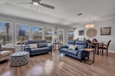 Bright common area with comfortable seating