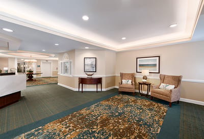 Bright and inviting lobby area with seating