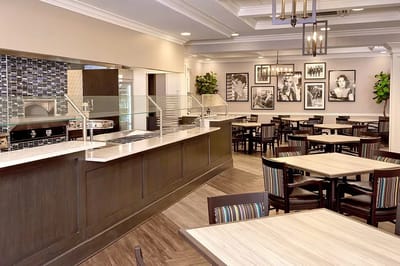 Bright dining room area with modern decor