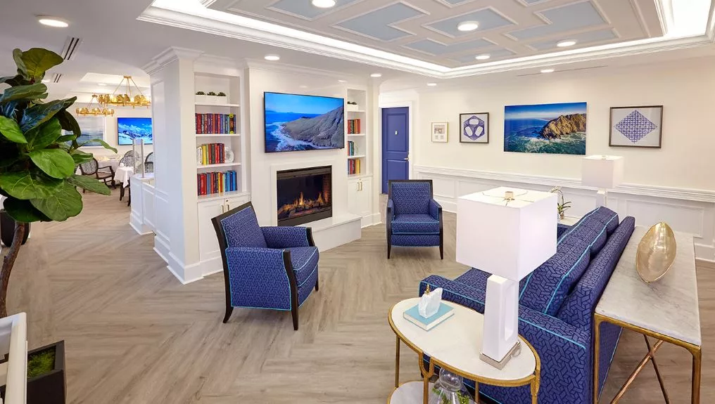 Bright common area with modern decor and seating