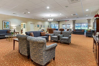 Bright common area with comfortable seating
