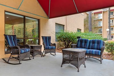 Outdoor seating area with comfortable chairs