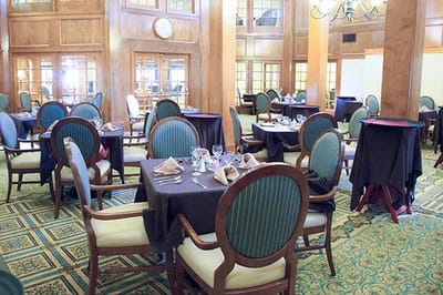 Dining room decorated for a meal service