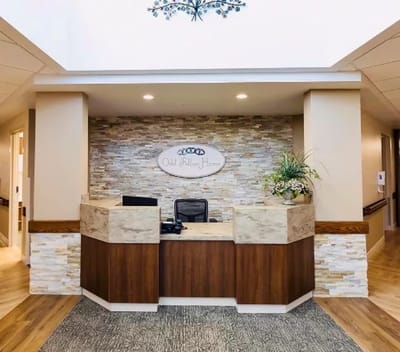 Interior reception area with decorative elements