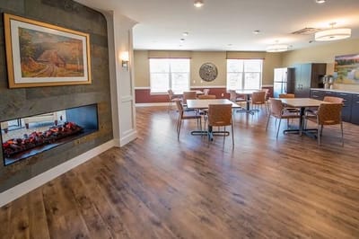Bright dining room with modern furniture and decor