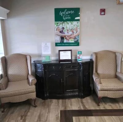Welcoming common area with seating and decorations