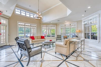 Bright interior common area with comfortable seating