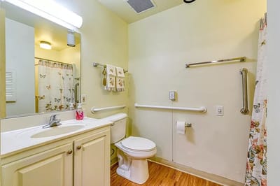 Clean bathroom with safety features