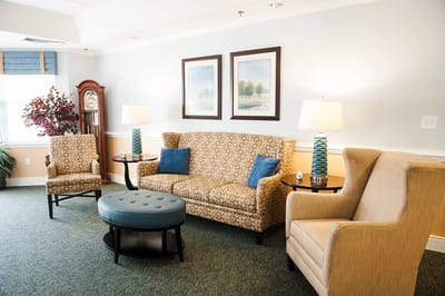 Cozy common area with seating and artwork