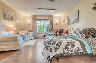 Private resident room with bright decor