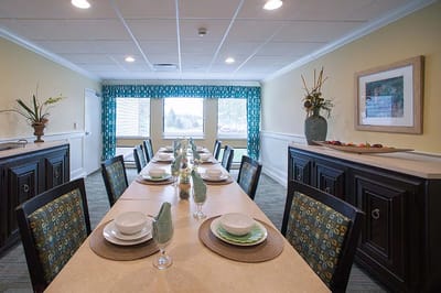 Bright dining area set for a meal