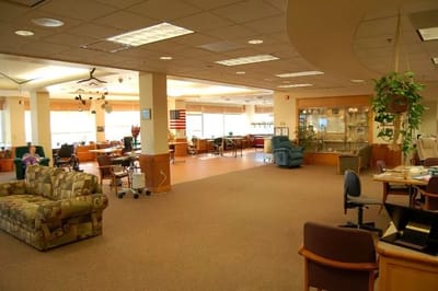 Common area with seating for residents and activities