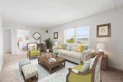 Bright and inviting lounge area with comfortable furniture