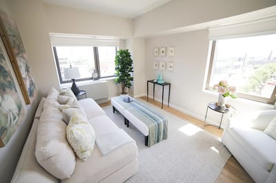 A cozy and modern living area in a senior facility