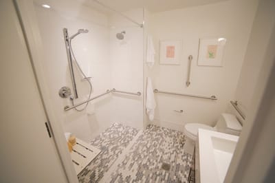 Accessible bathroom with safety features for seniors