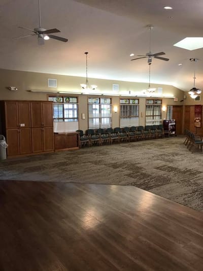 Activity room with seating and lighting