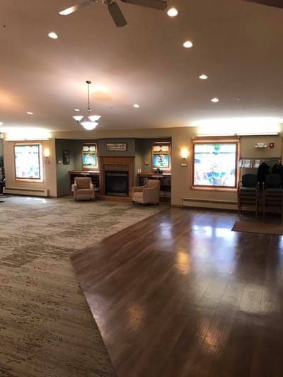 Interior view of a common area with seating