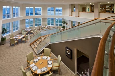 Dining area with tables set for meals