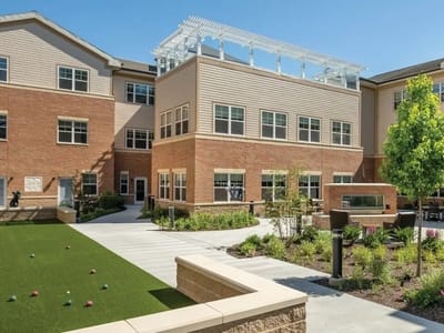 Exterior view of the Maris Grove facility with landscaping
