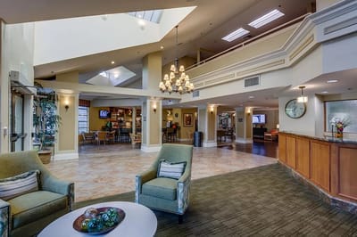 Interior view of the common area in a senior living facility