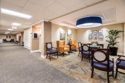 Well-designed common area in a senior living facility
